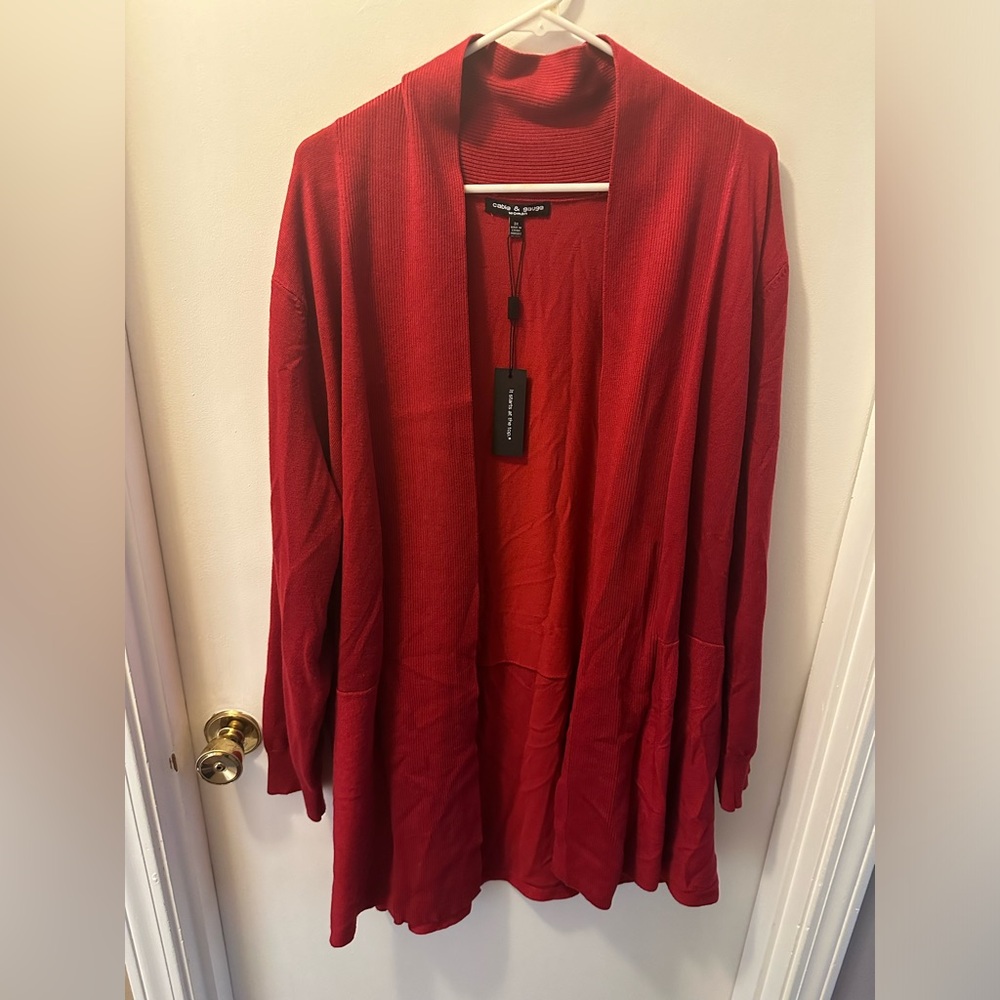 Women’s Red Cable & Gague Cardigan Size 3X NWT